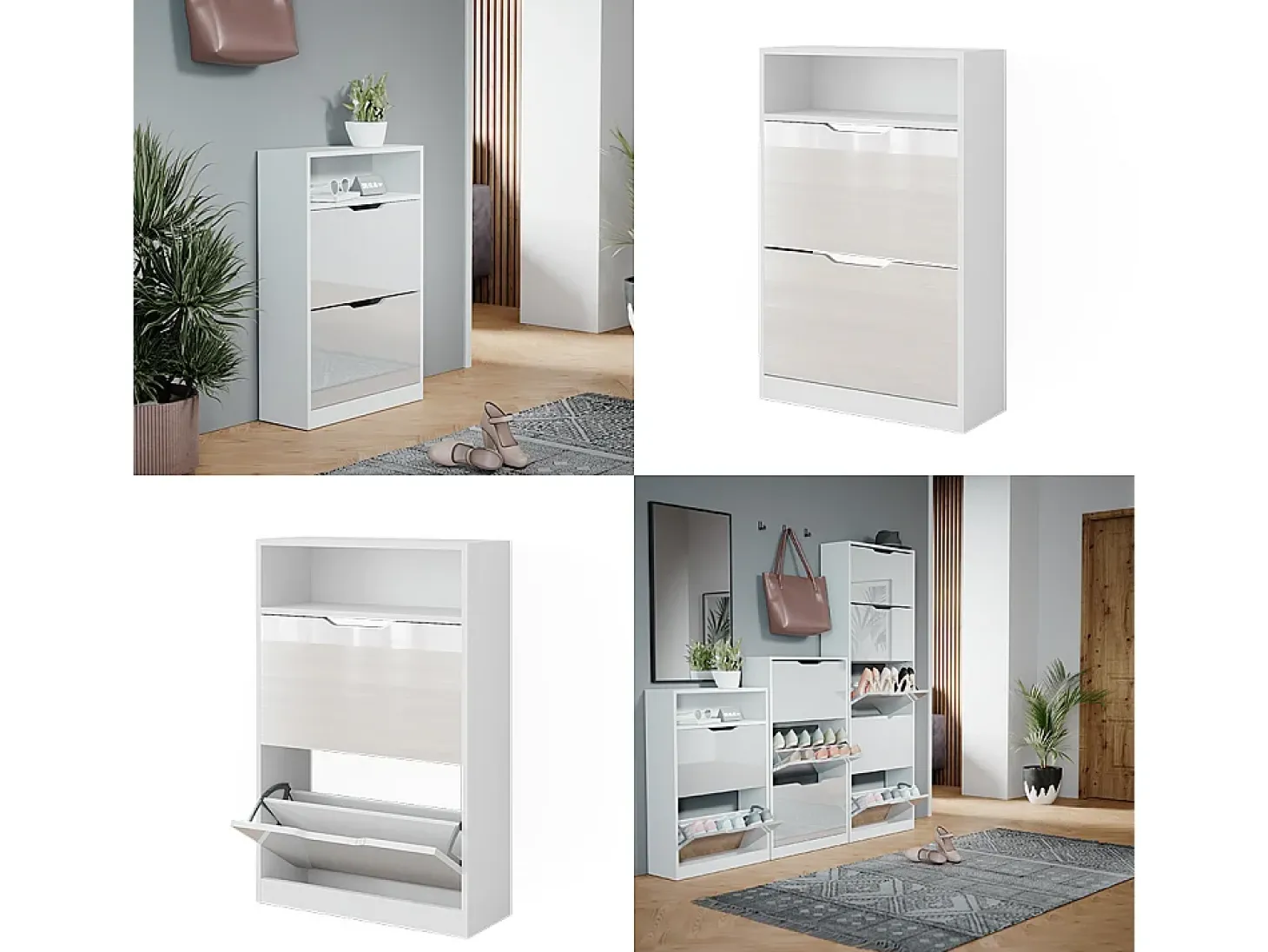 Mueble zapatero blanco/blanco alto brillo 59x22x89.5 luca