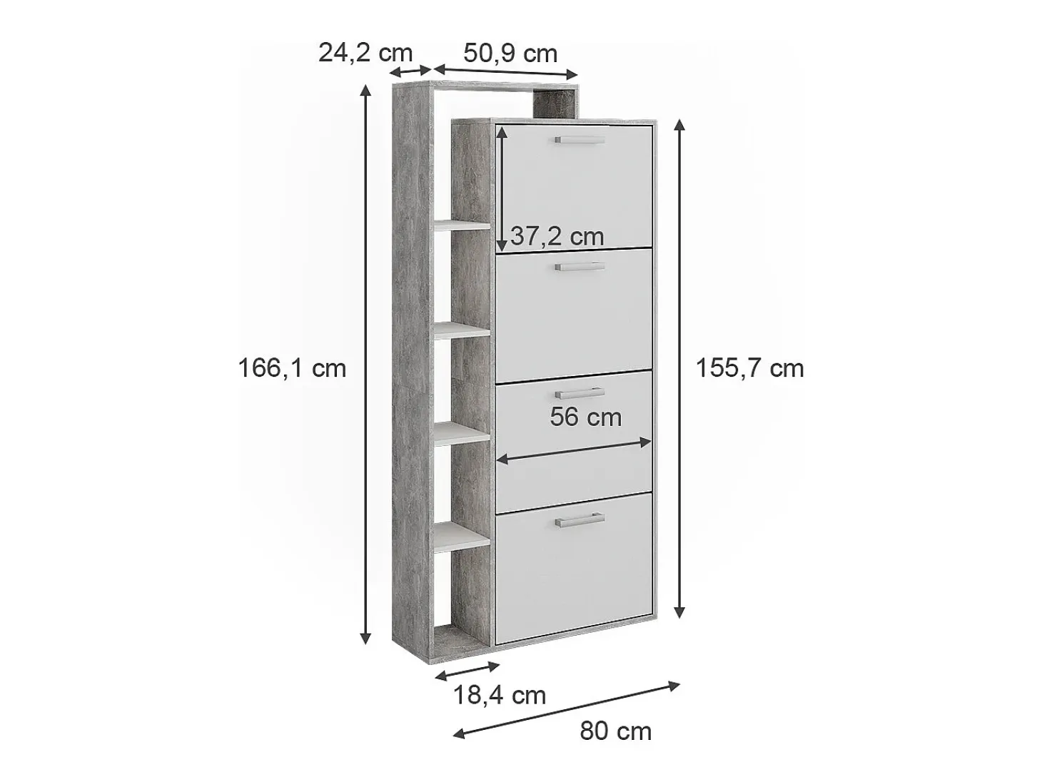 Mueble zapatero blanco/hormigón 80x24.2x166.1 orlando