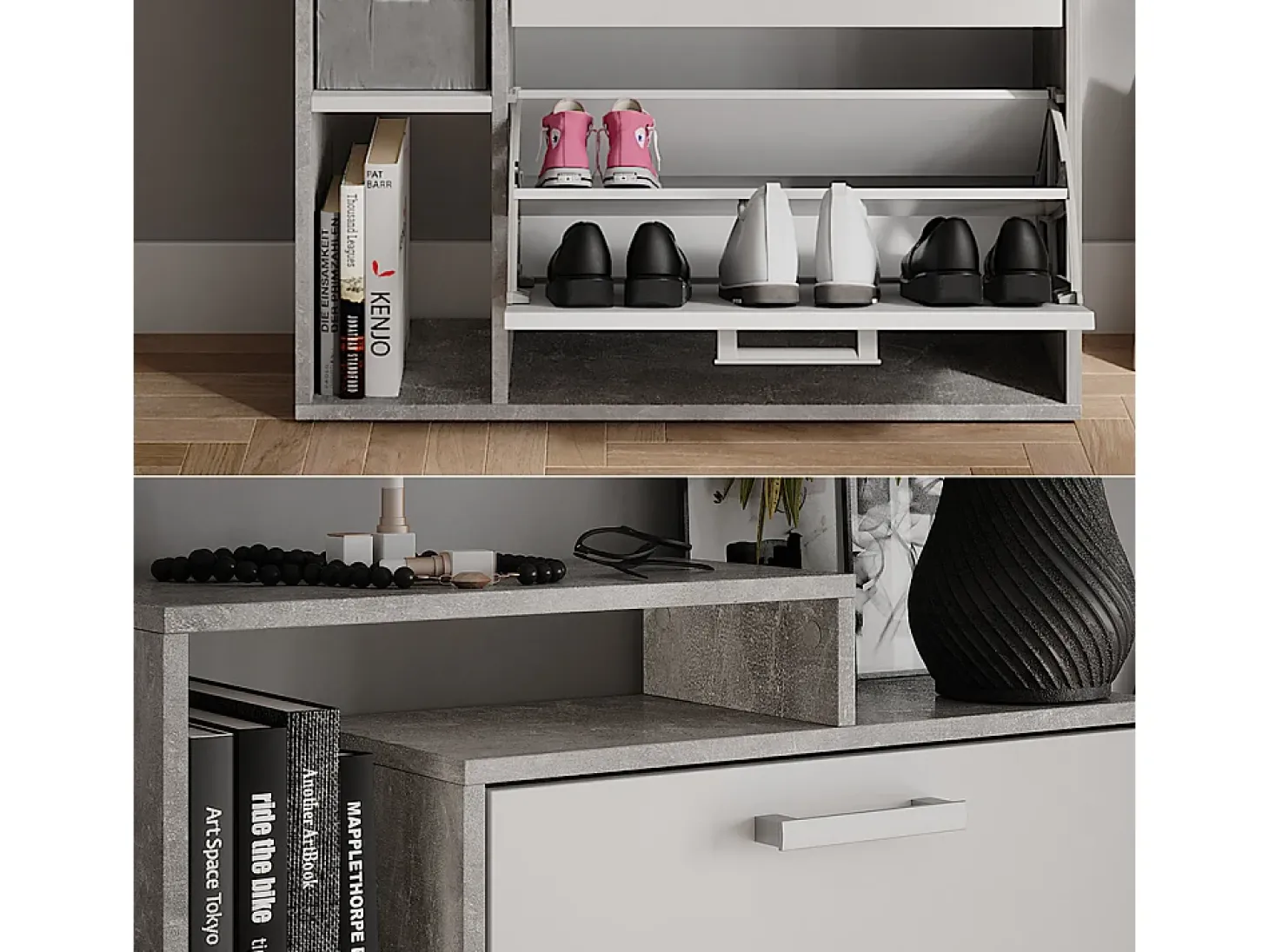 Mueble zapatero blanco/hormigón 80x24.2x166.1 orlando
