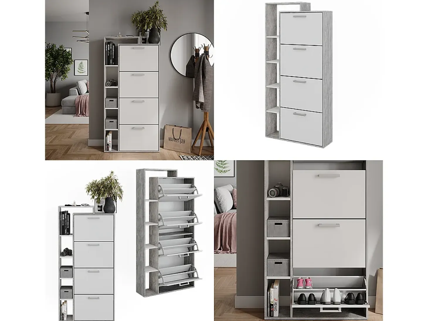 Mueble zapatero blanco/hormigón 80x24.2x166.1 orlando