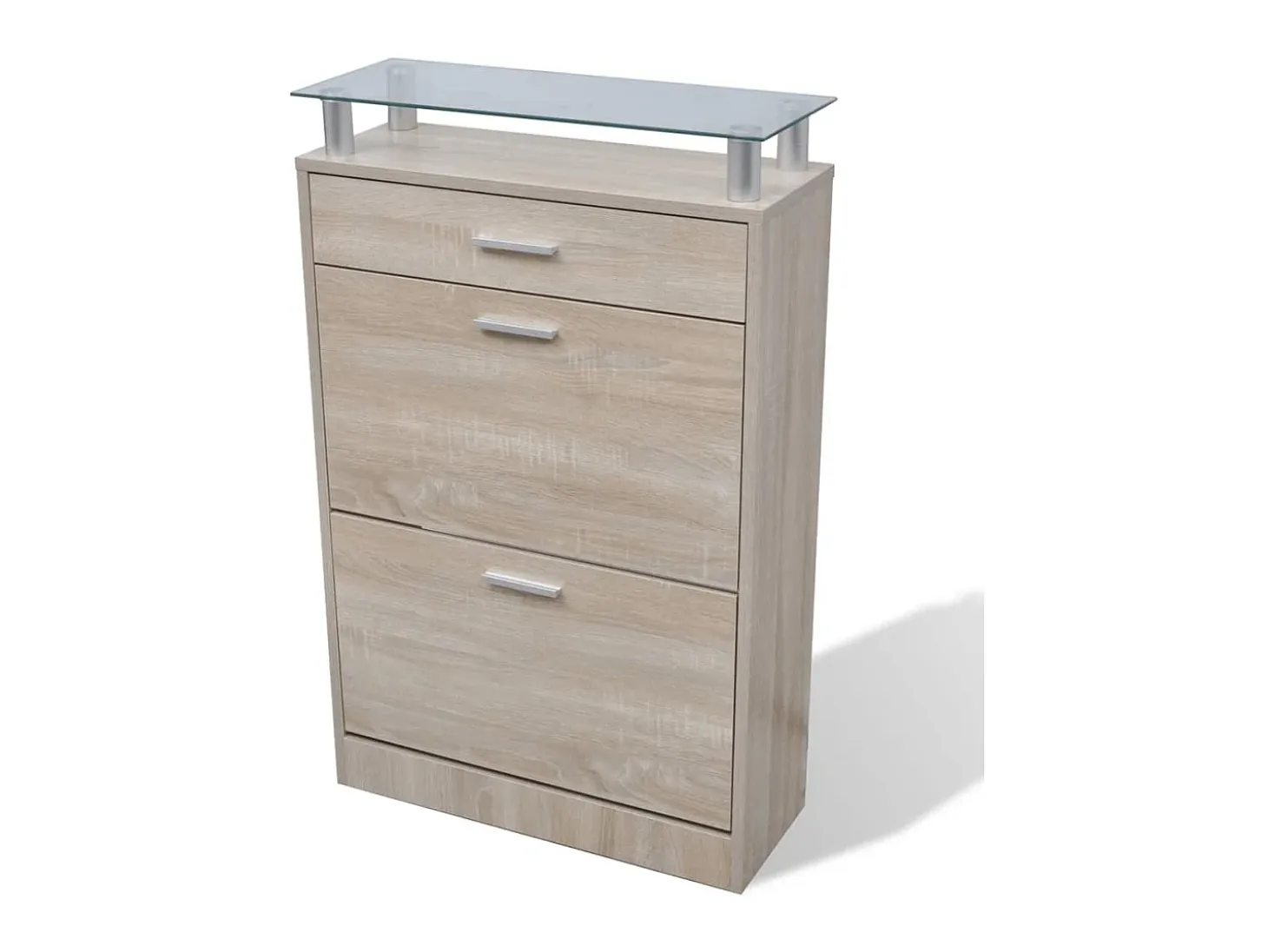 Mueble zapatero cajón y estante superior vidrio aspecto madera ES865908