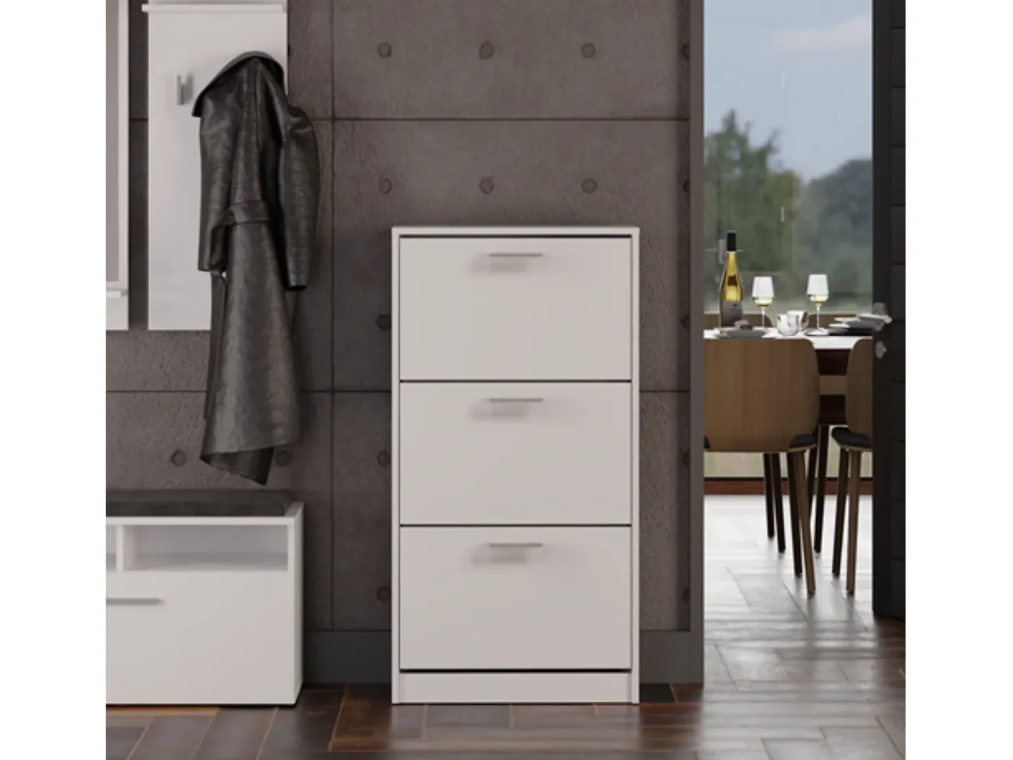 Mueble Zapatero Color Blanco 116x60x28 cm – 3 Puertas Abatibles – Ideal para Entrada o Dormitorio