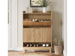 Mueble zapatero con 2 cajones basculantes, almacenamiento oculto de zapatos con estante abierto