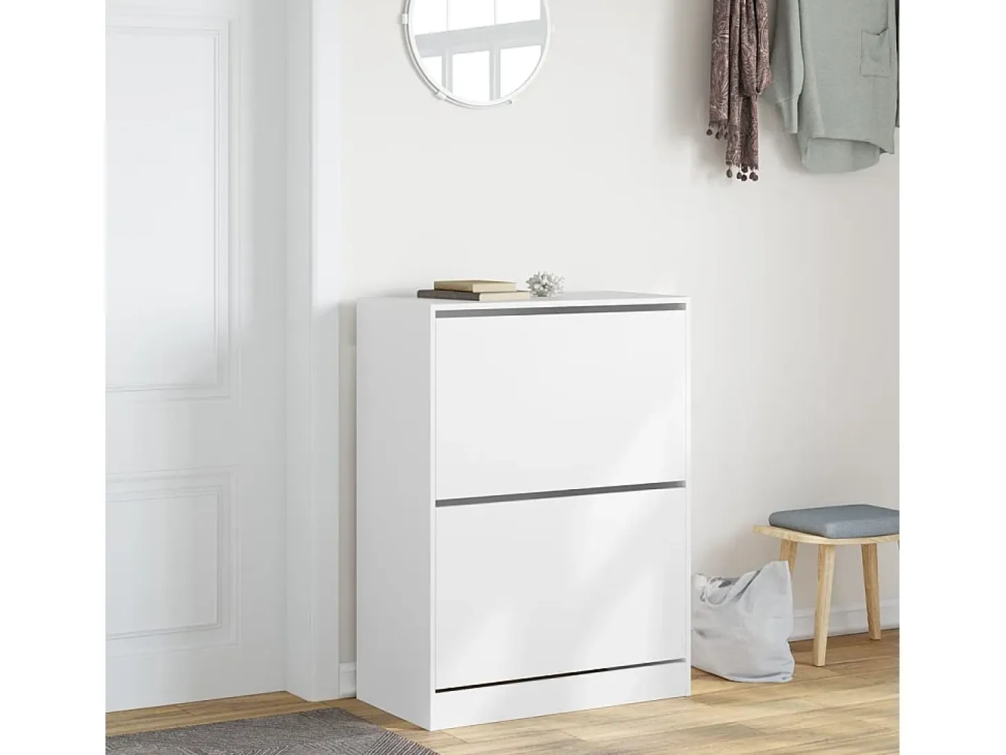 Mueble zapatero con 2 cajones abatibles blanco 80x42x108 cm ES785106