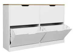 Mueble zapatero con 4 compartimentos abatibles - Blanco y natural - LOTULA