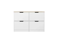 Mueble zapatero con 4 compartimentos abatibles - Blanco y natural - LOTULA