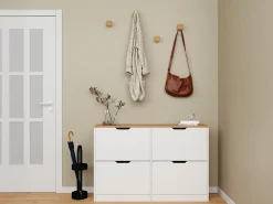 Mueble zapatero con 4 compartimentos abatibles - Blanco y natural - LOTULA