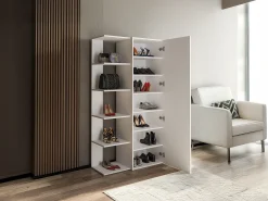Mueble zapatero con 4 estantes y 1 puerta espejo - Blanco - SYLANY
