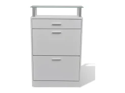 Mueble zapatero con cajón y estante superior de vidrio blanco ES834764