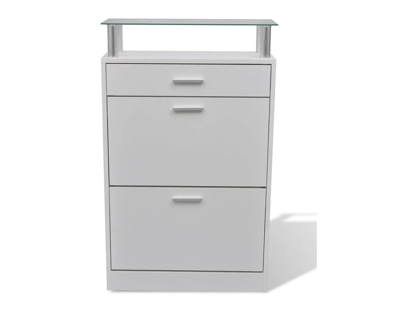 Mueble zapatero con cajón y estante superior de vidrio blanco ES834764