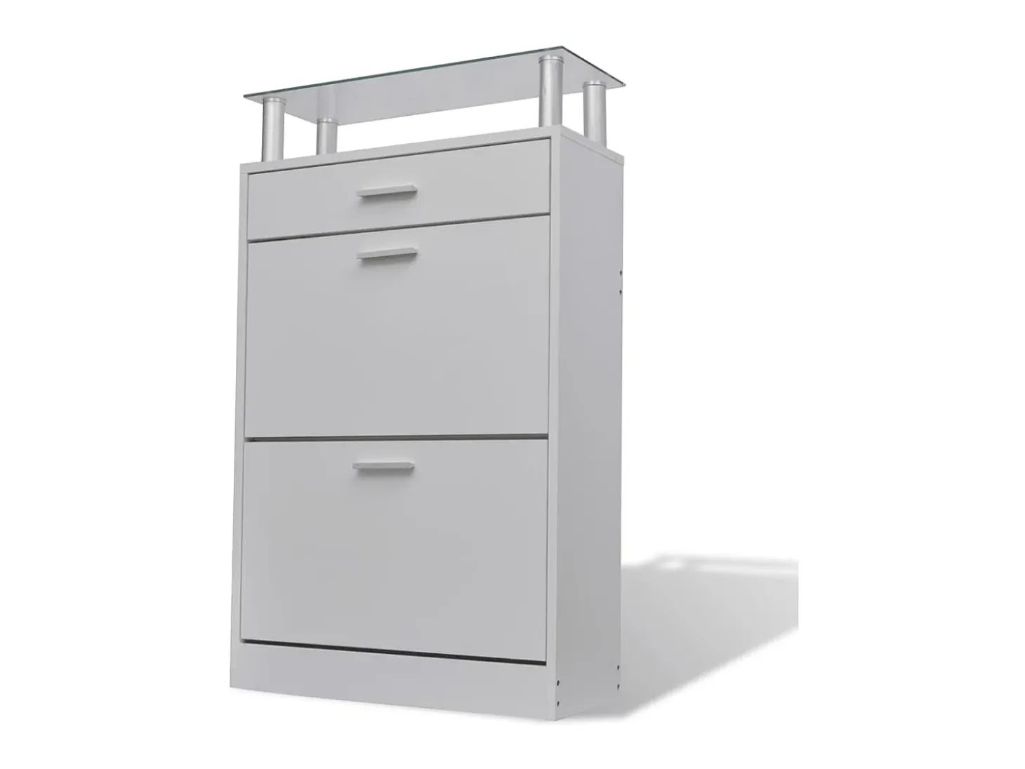 Mueble zapatero con cajón y estante superior de vidrio blanco ES834764