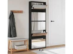 Mueble zapatero con espejo 5 niveles negro 63x17x169,5 cm ES799277