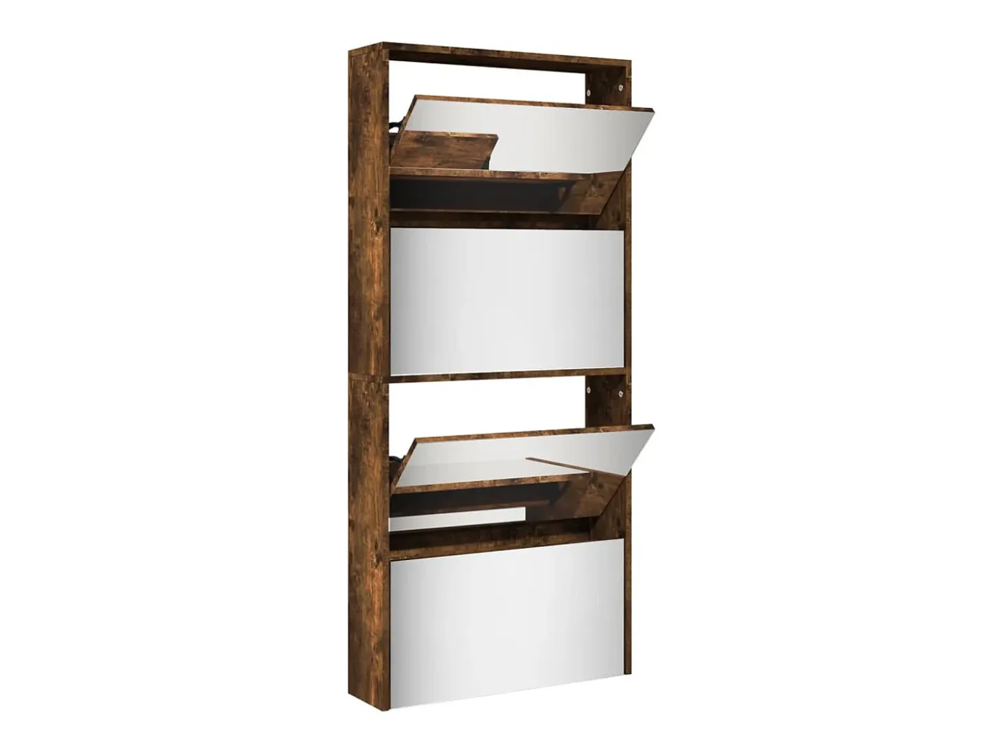 Mueble zapatero con espejo 4 niveles roble ahumado 63x17x134 cm ES325011
