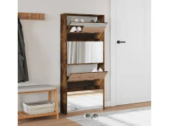 Mueble zapatero con espejo 4 niveles roble ahumado 63x17x134 cm ES325011