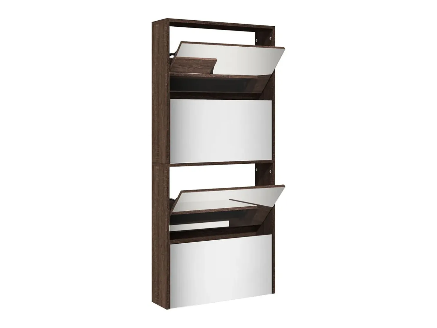 Mueble zapatero con espejo 4 niveles roble marrón 63x17x134 cm ES733772