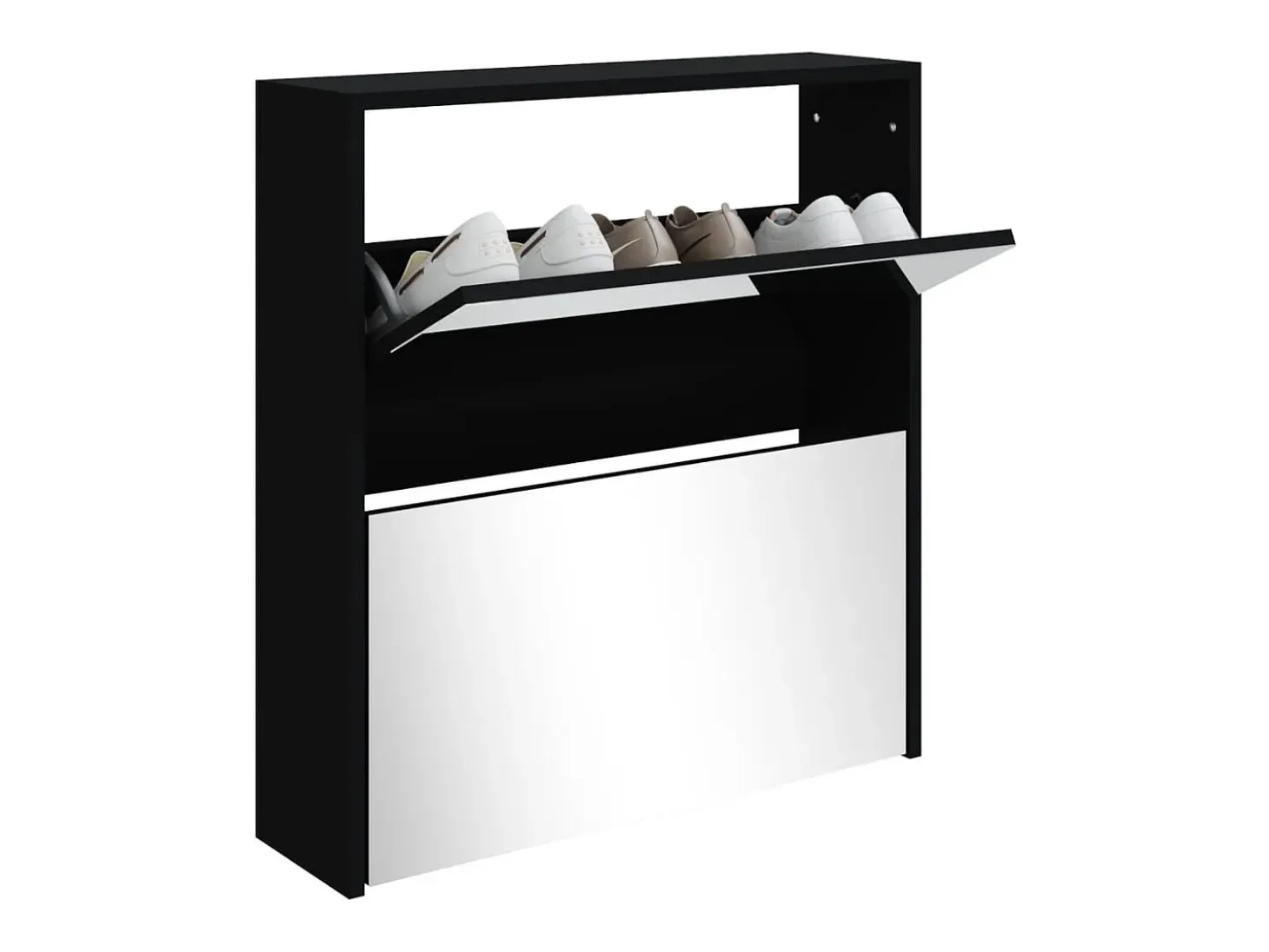 Mueble zapatero con espejo 2 niveles negro 63x17x67 cm ES883644