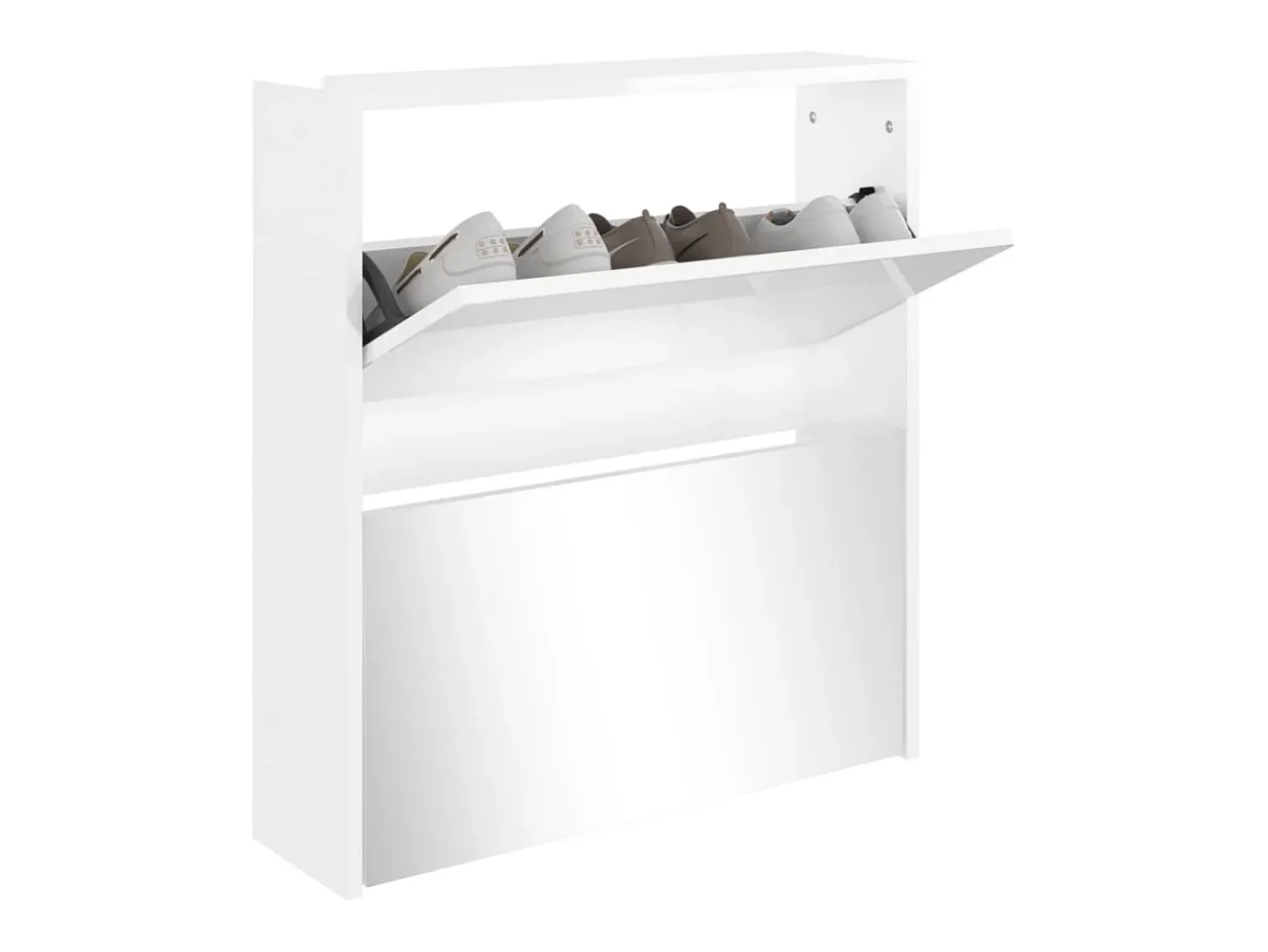 Mueble zapatero con espejo 2 niveles blanco brillo 63x17x67 cm ES571493