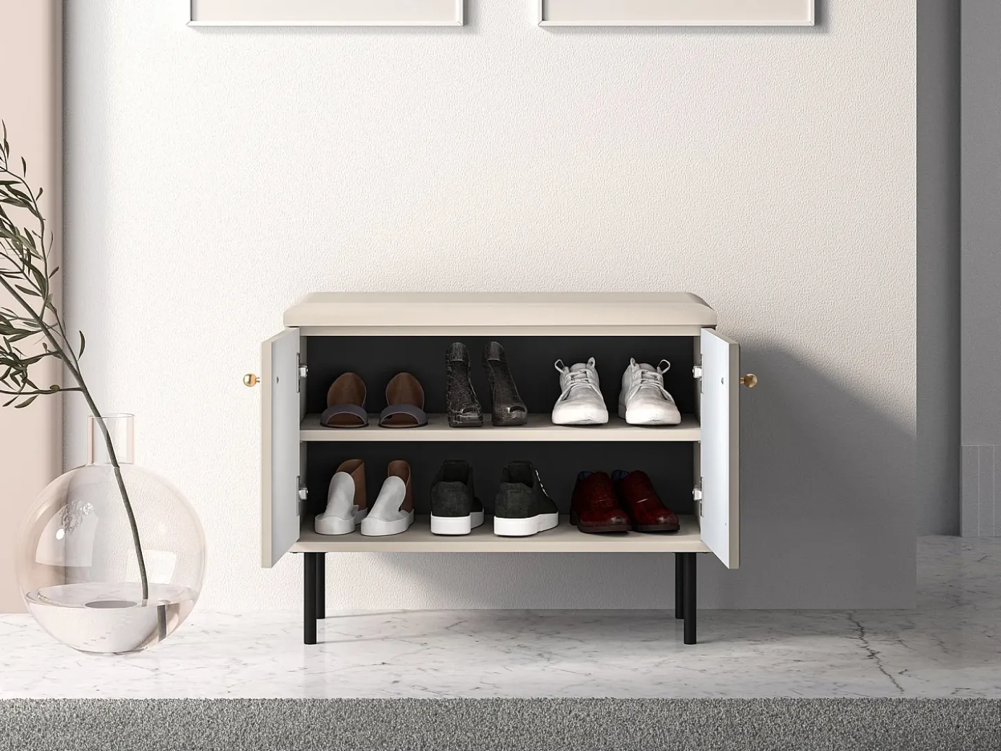 Mueble zapatero con lamas 68 cm - beige - CALETTO