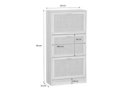 Mueble zapatero de 3 puertas con decoración de caña y madera natural