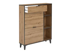 Mueble Zapatero de Entrada – 2 Puertas y 1 Cajón | Color Roble/Pizarra | 110 x 90 x 24,5 cm