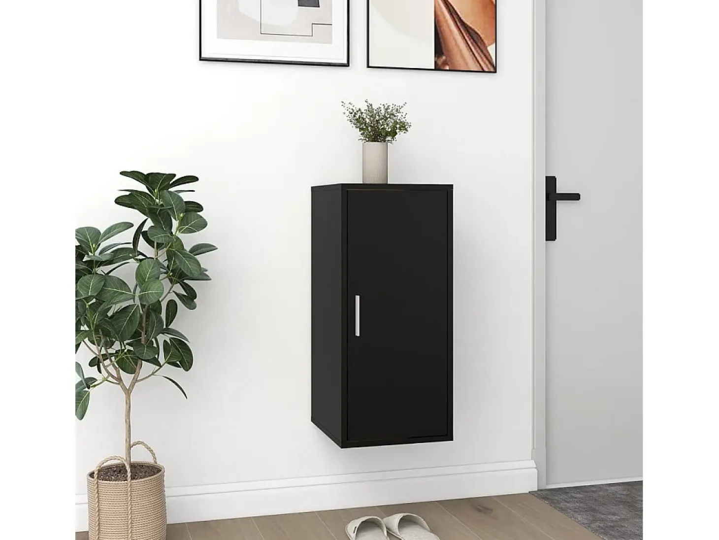 Mueble zapatero de madera contrachapada negro 32x35x70 cm ES654437