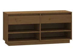 Mueble zapatero de madera maciza pino marrón miel 110x34x52 cm ES534822