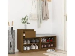 Mueble zapatero de madera maciza pino marrón miel 110x34x61 cm ES146137