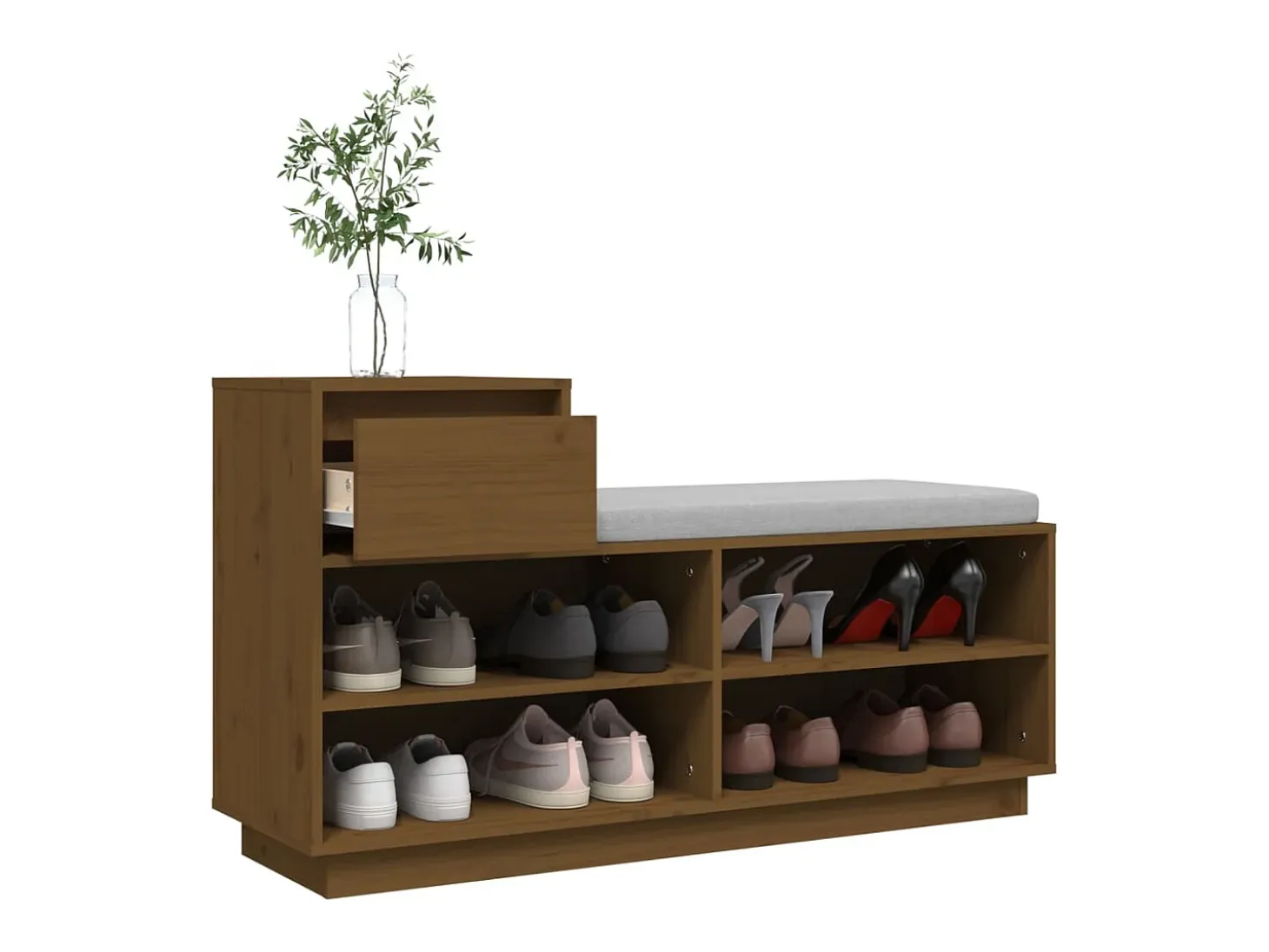 Mueble zapatero de madera maciza pino marrón miel 110x34x61 cm ES146137