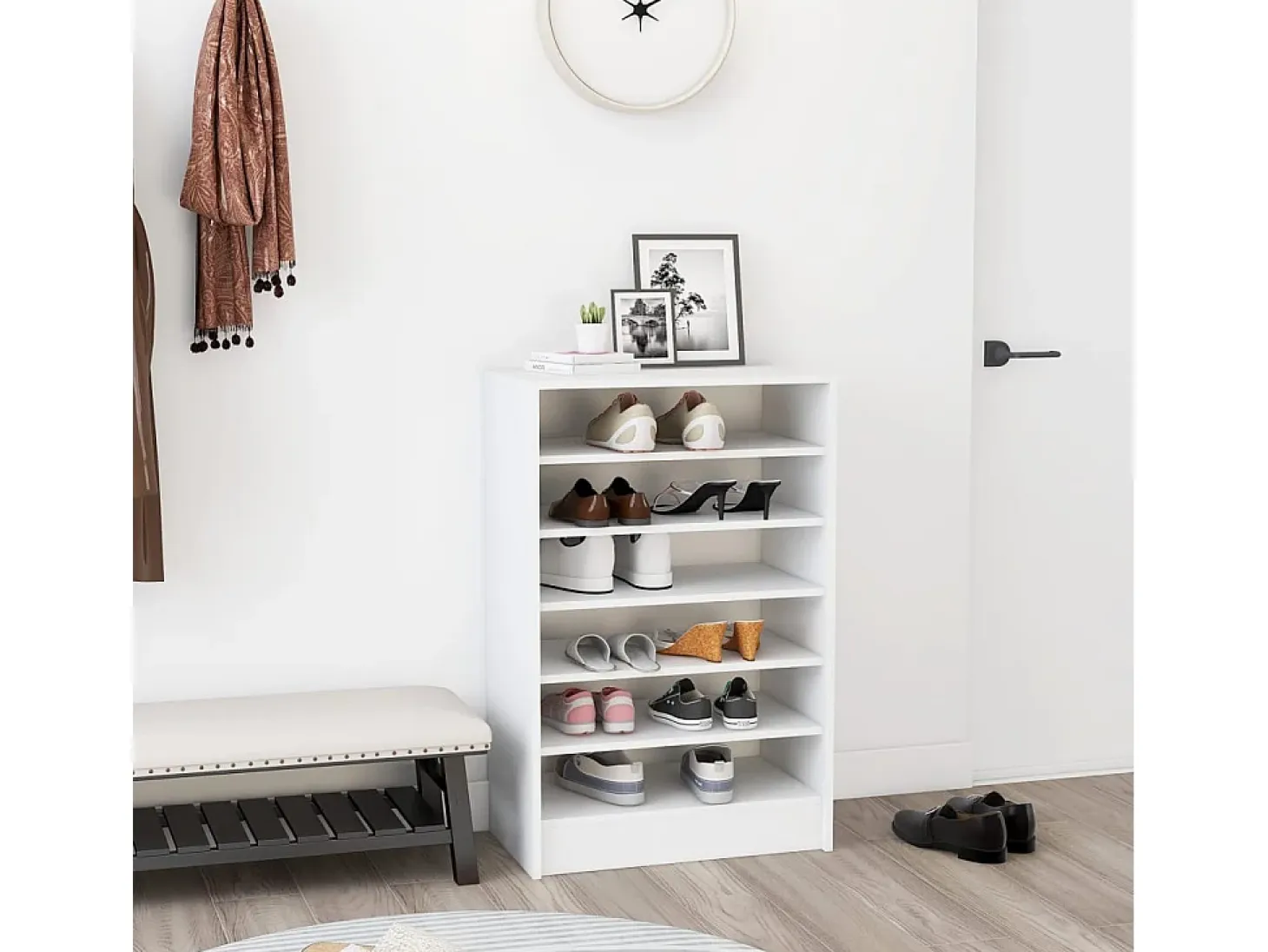 Mueble zapatero de madera contrachapada blanco 60x35x92 cm ES377426