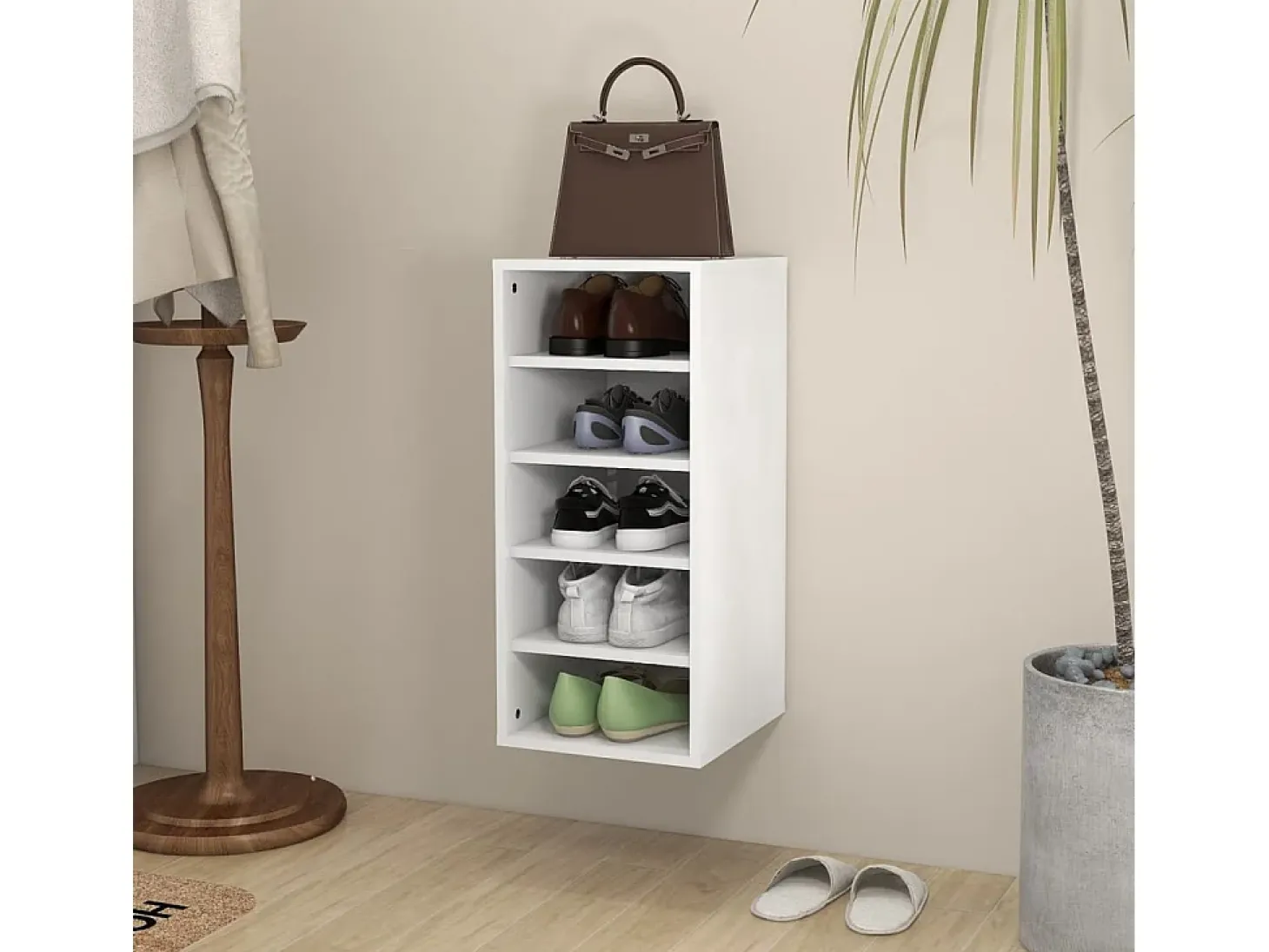 Mueble zapatero de madera contrachapada blanco 31,5x35x70 cm ES448159