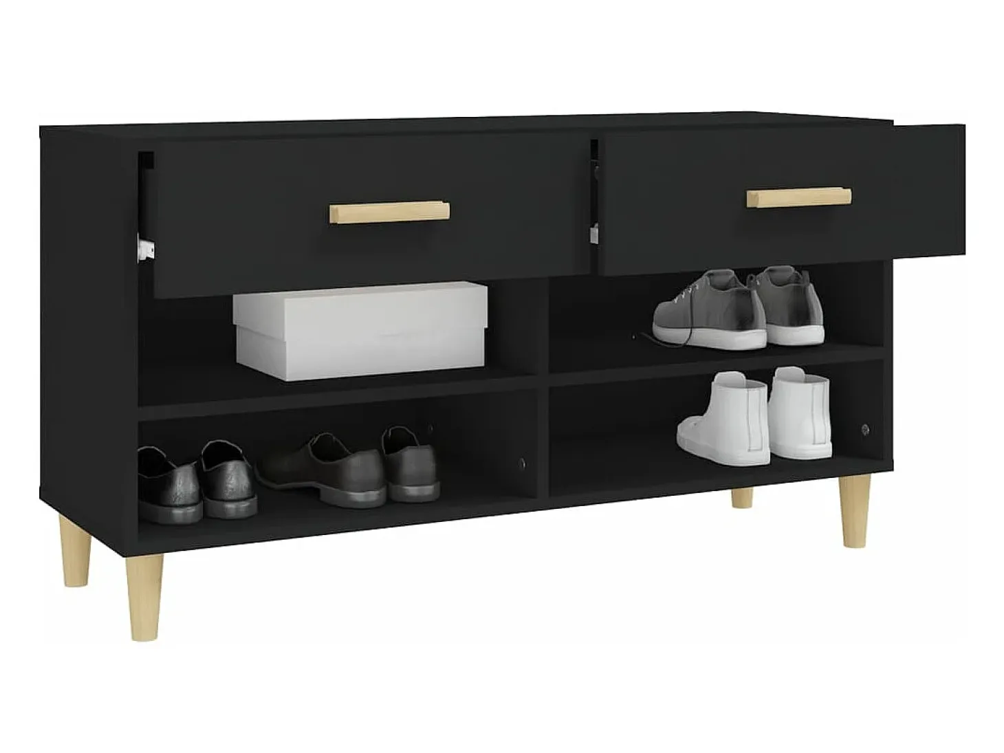 Mueble zapatero de madera contrachapada negro 102x35x55 cm ES360913