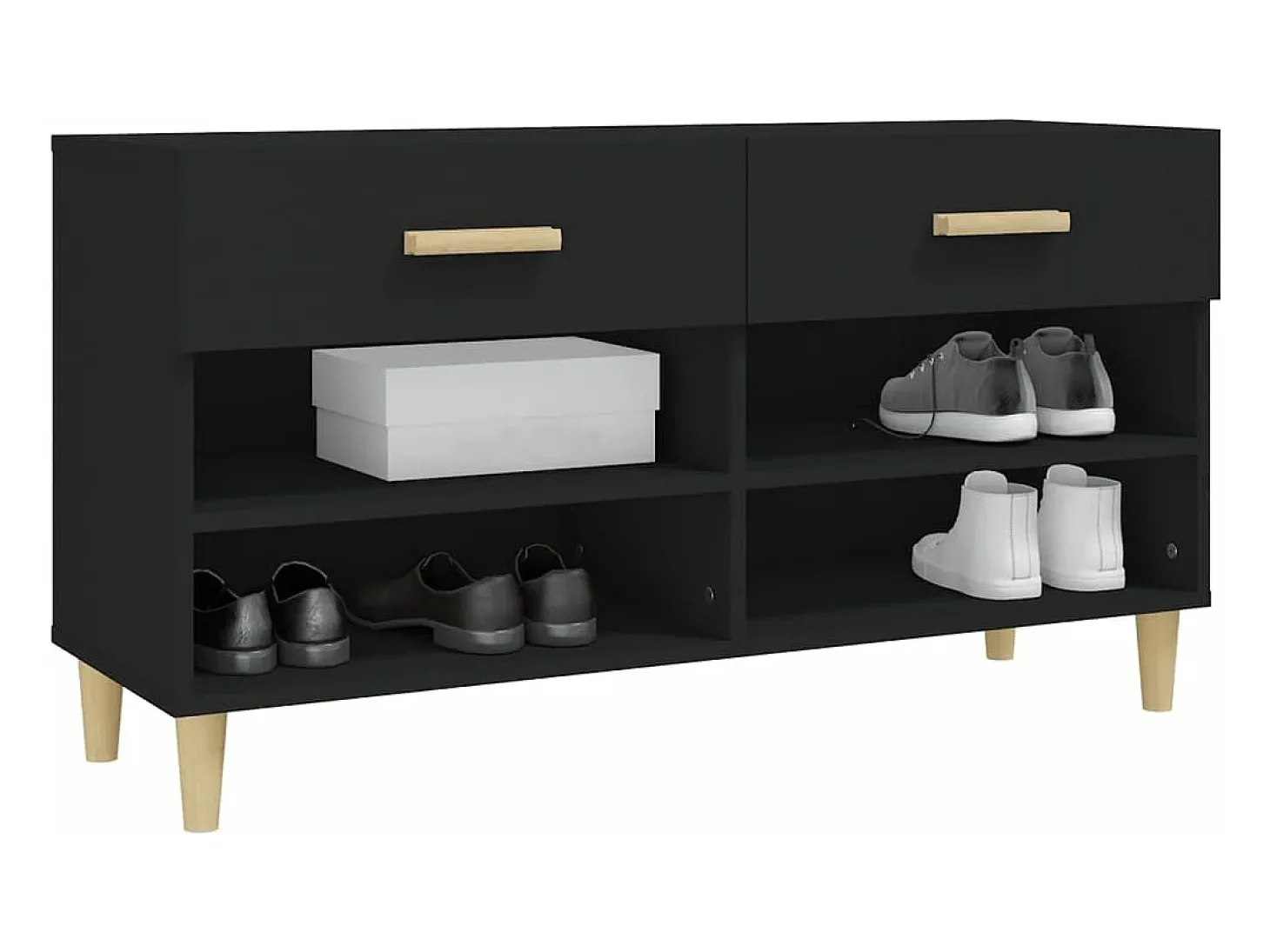 Mueble zapatero de madera contrachapada negro 102x35x55 cm ES360913