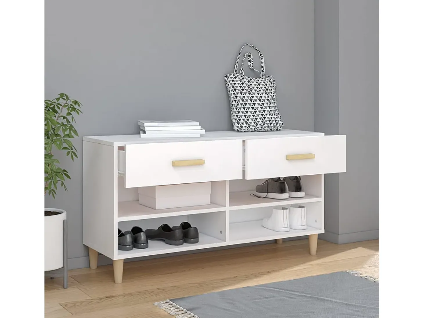Mueble zapatero de madera contrachapada blanco 102x35x55 cm ES945325