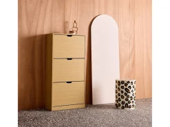 Mueble zapatero decorativo de madera con 3 cajones roble