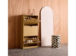 Mueble zapatero decorativo de madera con 3 cajones roble