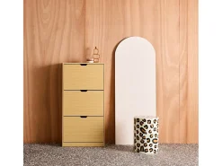 Mueble zapatero decorativo de madera con 3 cajones roble