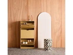 Mueble zapatero decorativo de madera con 3 cajones roble