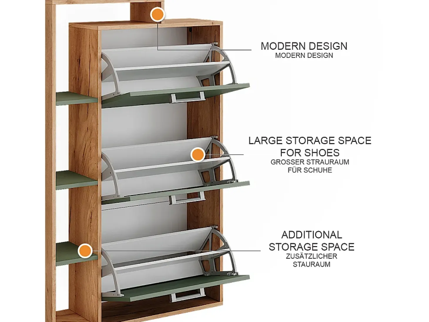 Mueble zapatero goldkraft roble/verde 80x24.2x128.3 orlando