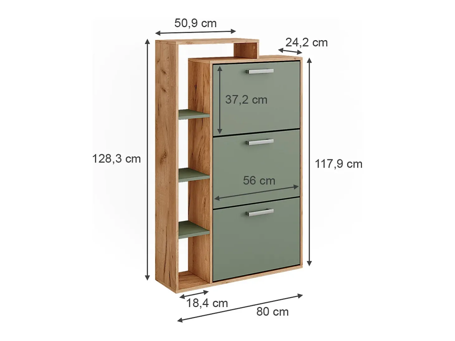 Mueble zapatero goldkraft roble/verde 80x24.2x128.3 orlando