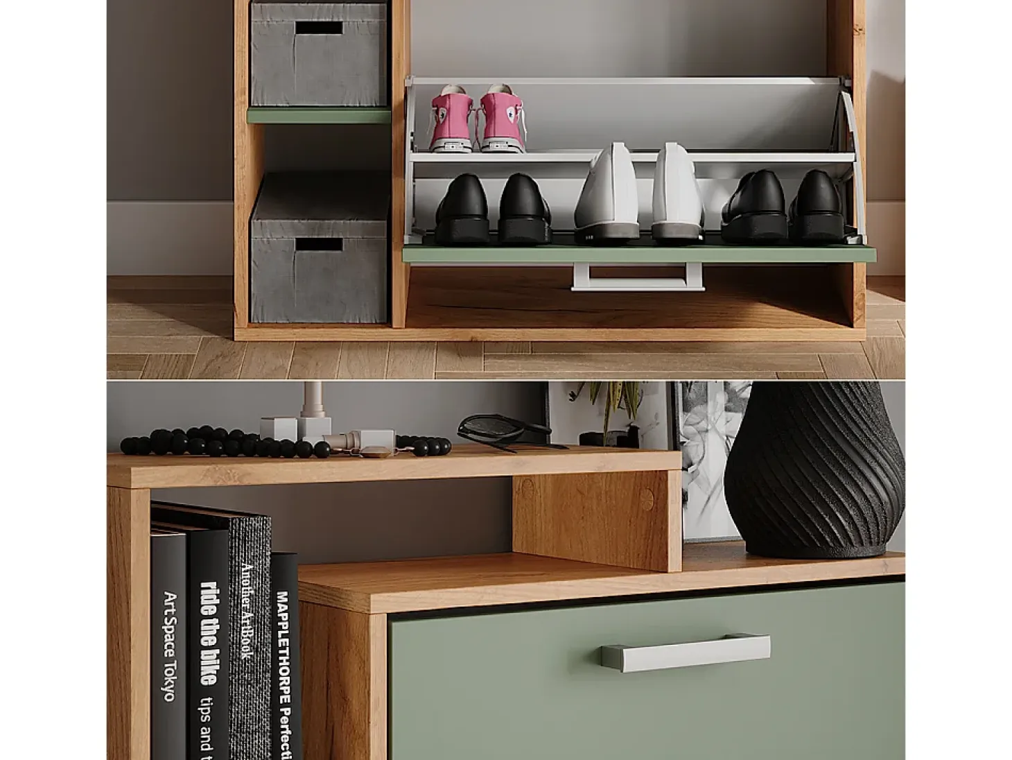 Mueble zapatero goldkraft roble/verde 80x24.2x128.3 orlando