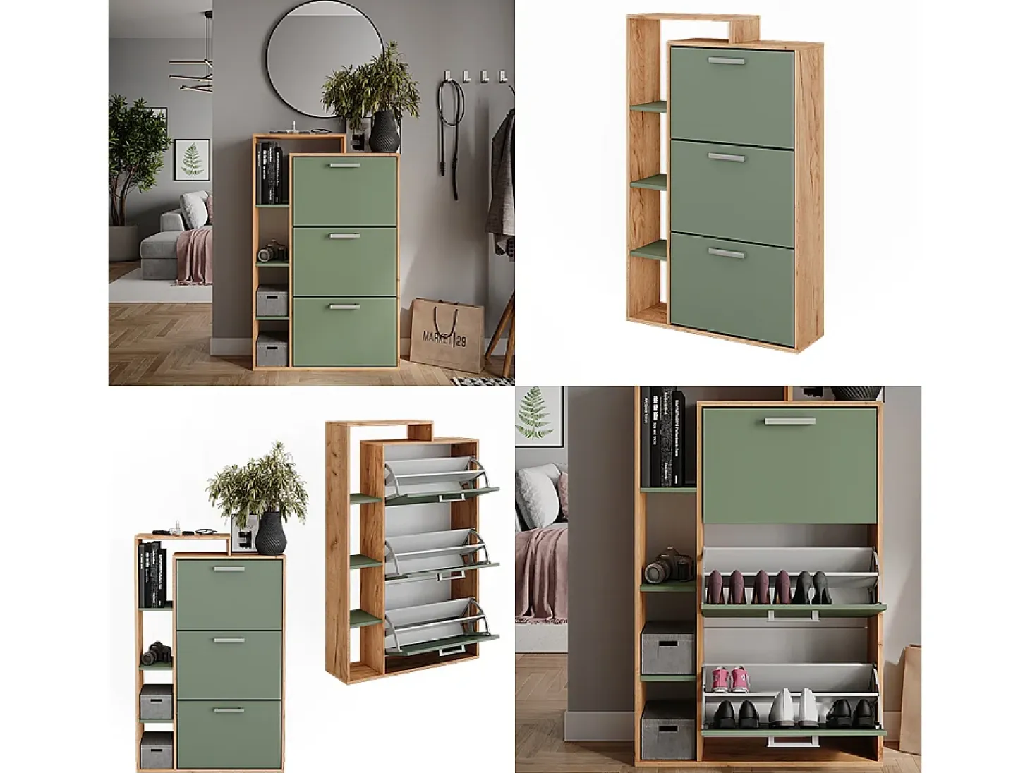 Mueble zapatero goldkraft roble/verde 80x24.2x128.3 orlando