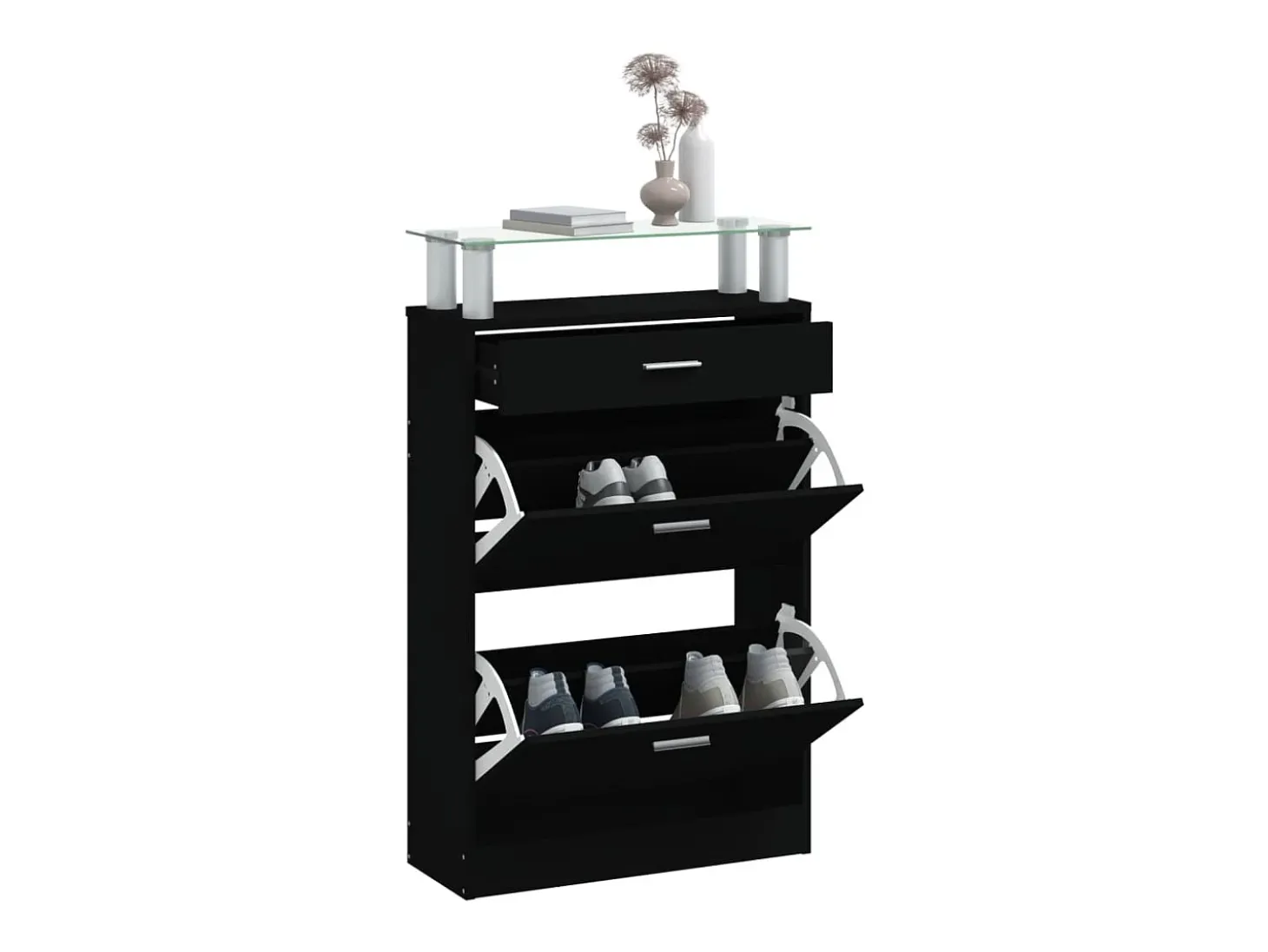 Mueble zapatero madera contrachapada negro 63x24x104 cm ES465533