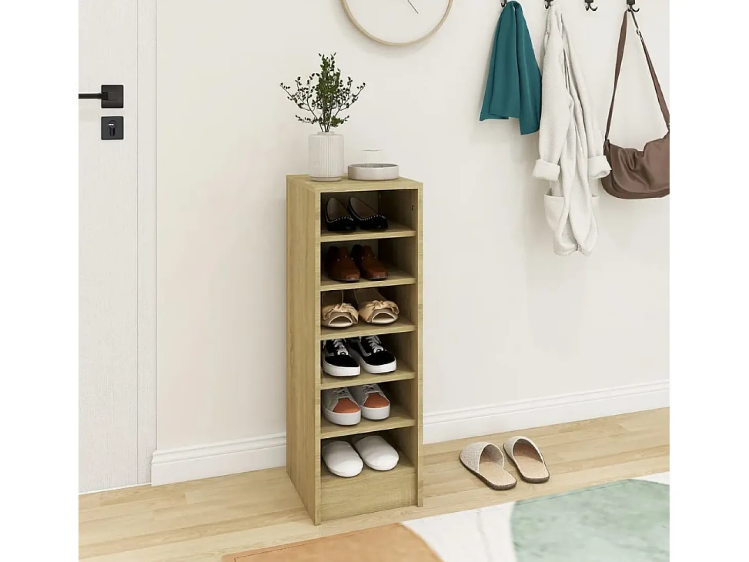 Mueble zapatero madera contrachapada roble Sonoma 31,5x35x90 cm ES304384