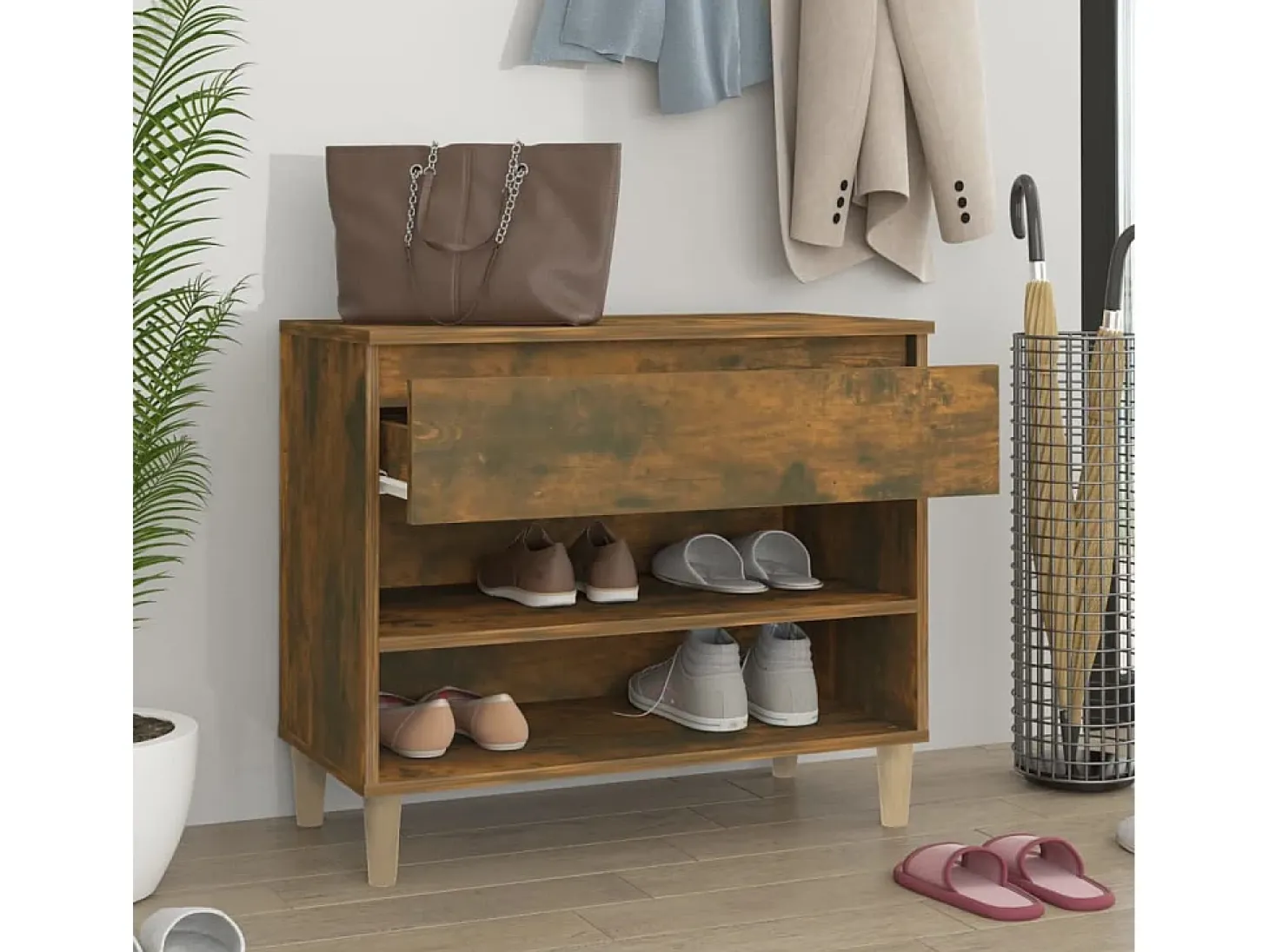 Mueble zapatero madera contrachapada roble ahumado 70x36x60 cm ES260350