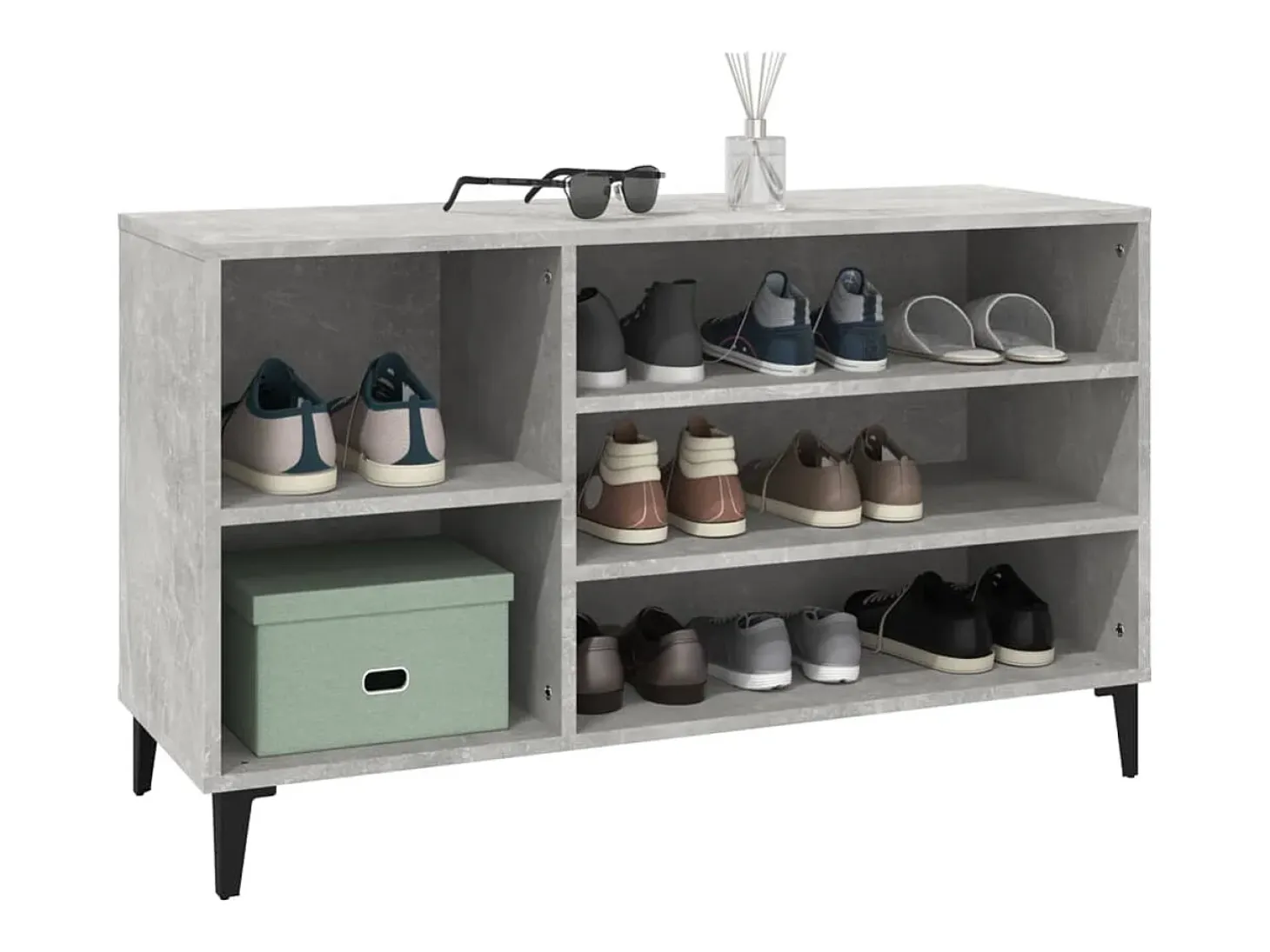 Mueble zapatero madera contrachapada gris hormigón 102x36x60 cm ES387107