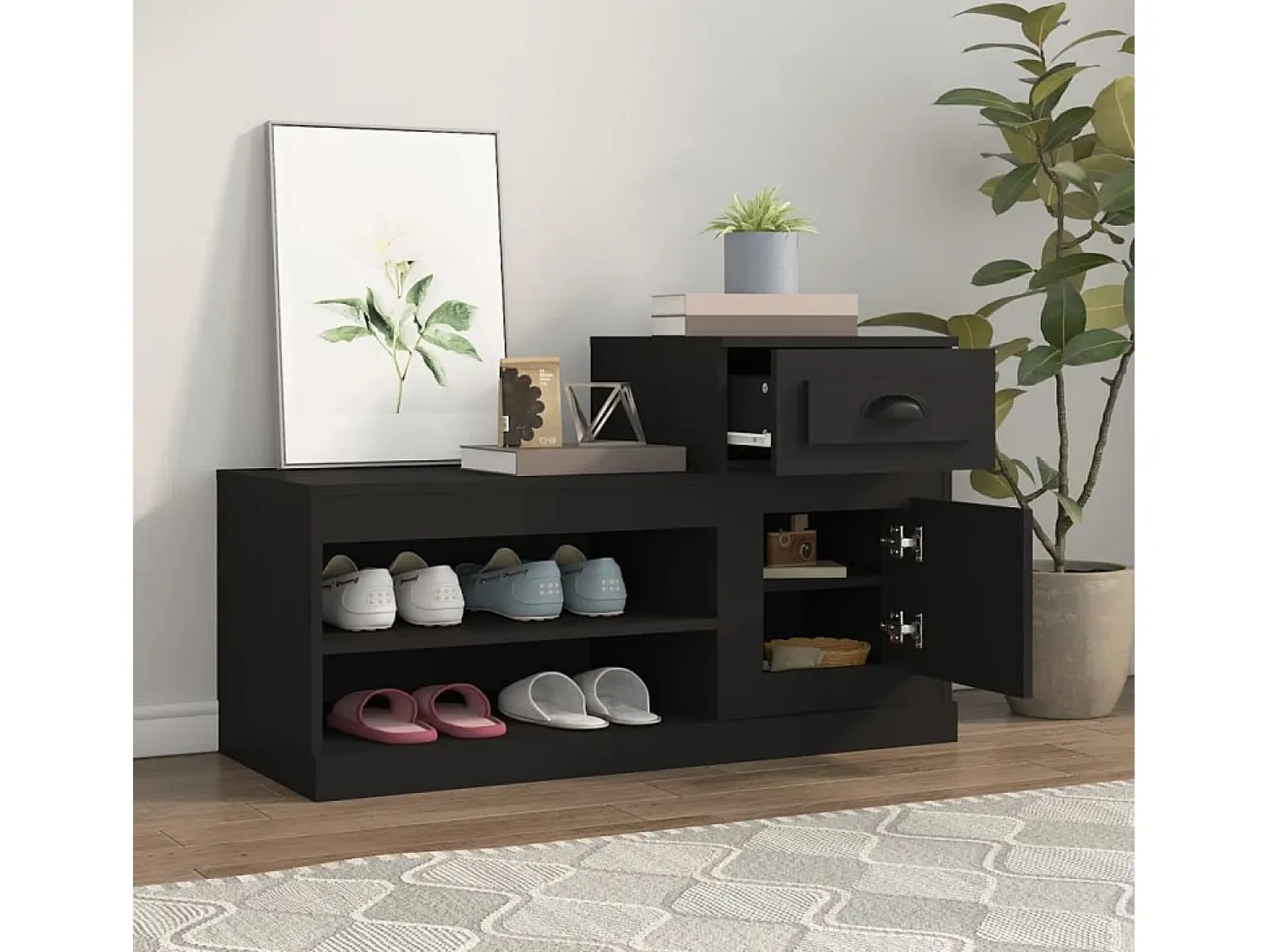 Mueble zapatero madera contrachapada negro 100x42x60 cm ES505711