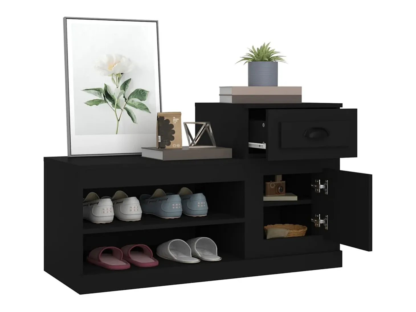 Mueble zapatero madera contrachapada negro 100x42x60 cm ES505711