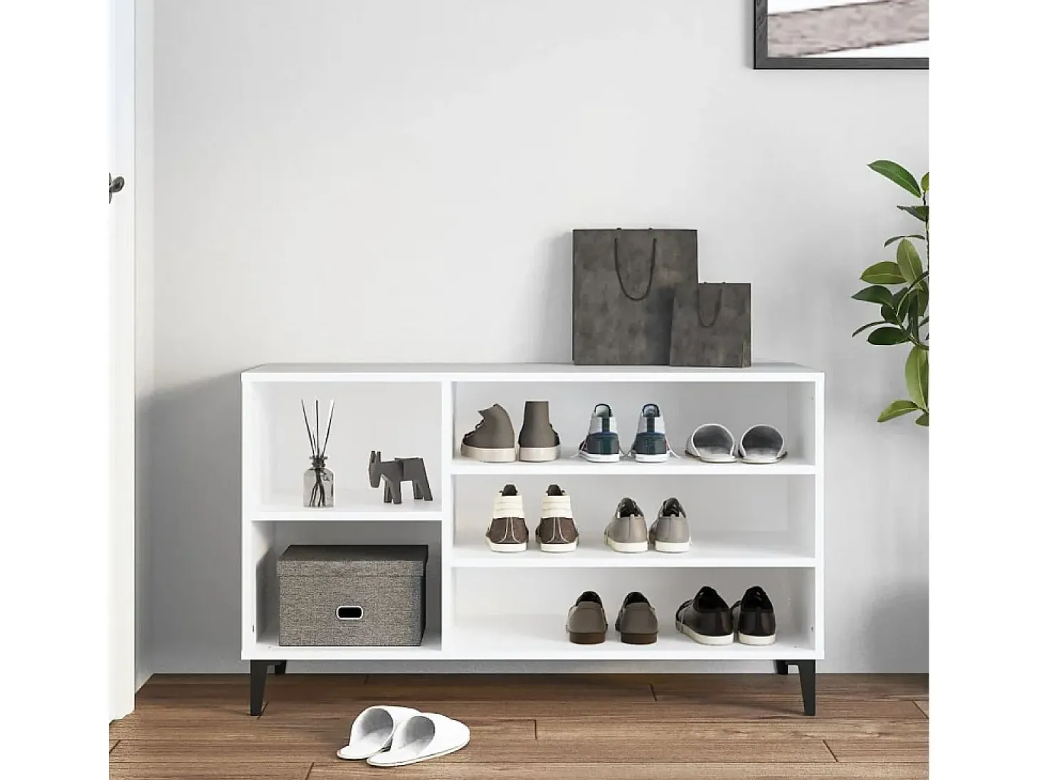 Mueble zapatero madera contrachapada blanco 102x36x60 cm ES197266