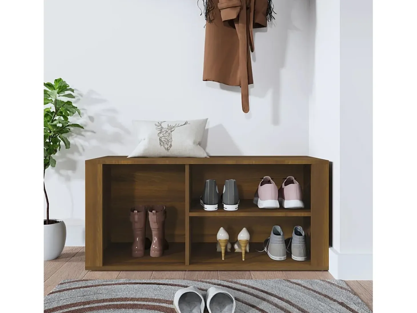 Mueble zapatero madera contrachapada marrón roble 100x35x45 cm ES844510
