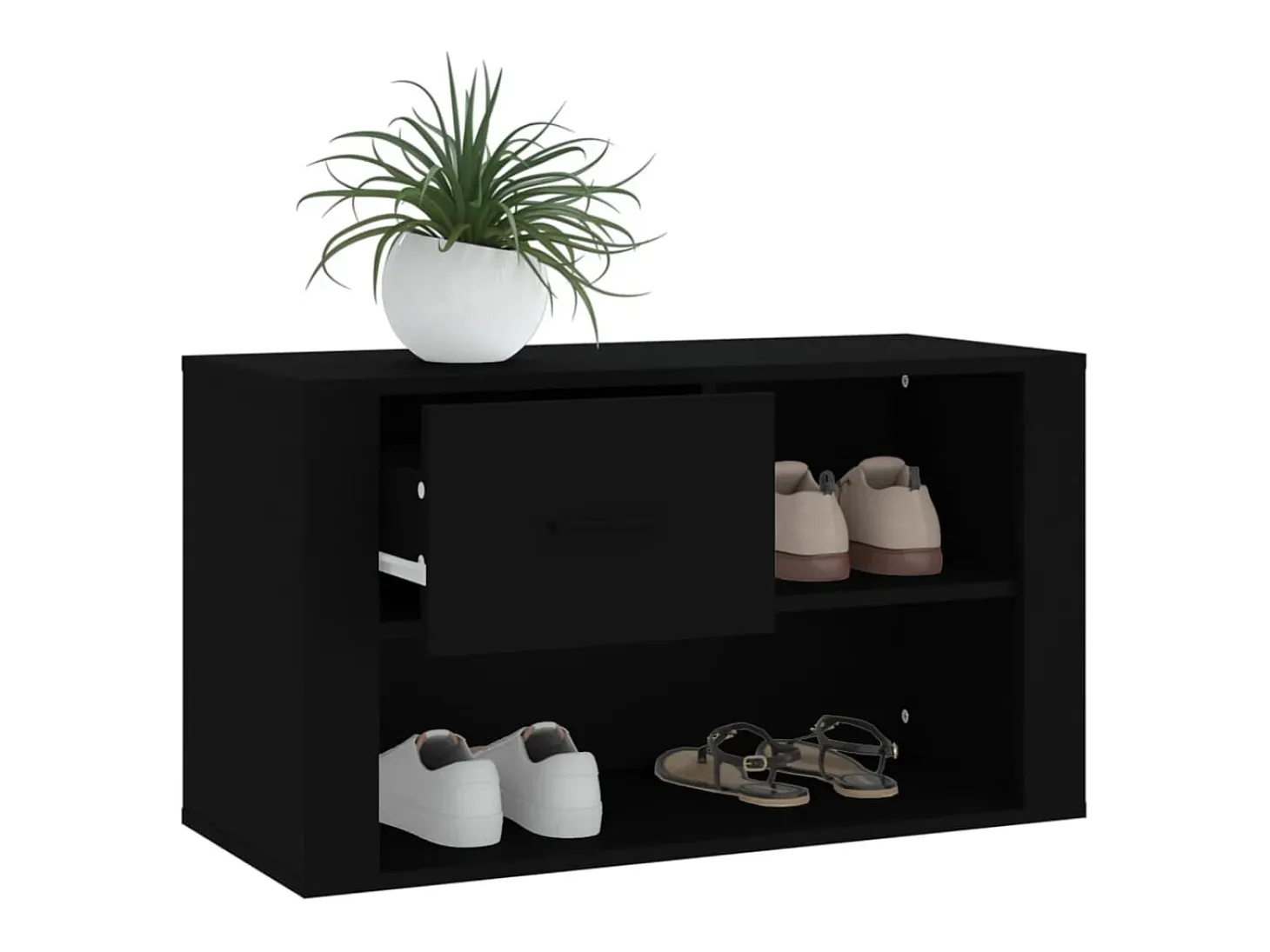 Mueble zapatero madera contrachapada negro 80x35x45 cm ES178825